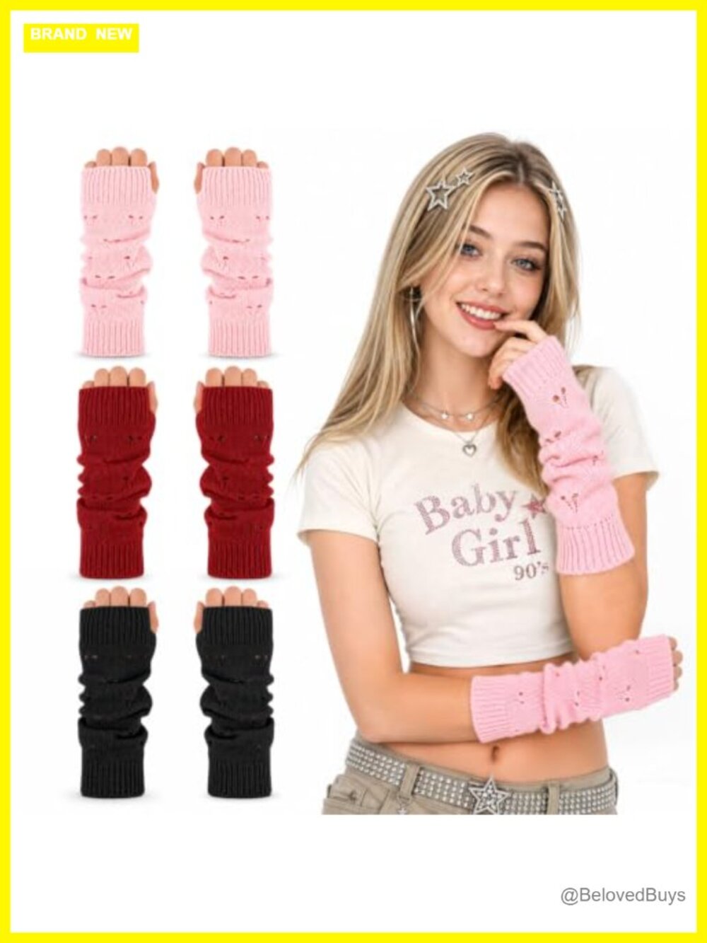3 Pack Fingerless Arm Warmers Acrylic Knit Y2K Gloves for Women